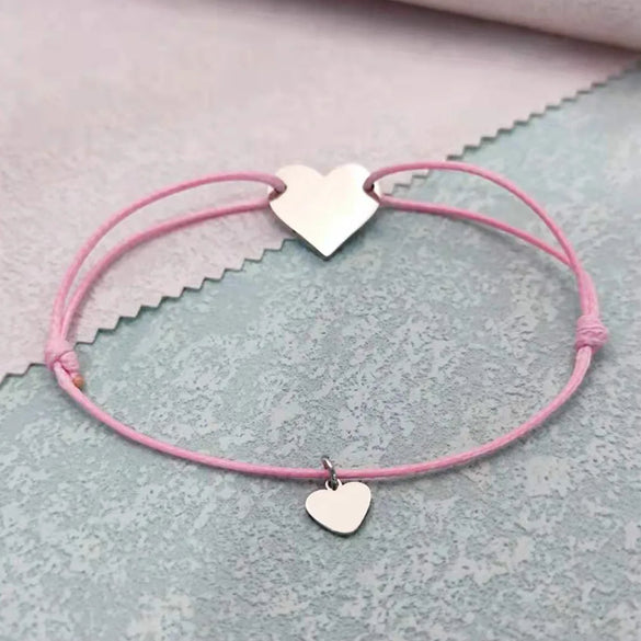 Simple Style Customization Laser Engraving Heart Shape 304 Stainless Steel Rope Woven Chain String Bracelets Wholesale