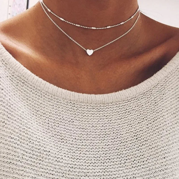 Simple Style Heart Shape Alloy Plating Women'S Layered Necklaces