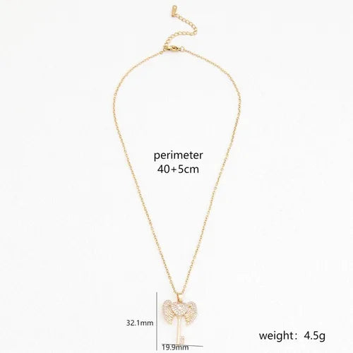 Wholesale Simple Style Heart Shape Key Stainless Steel Copper Enamel Plating Inlay Zircon Pendant Necklace