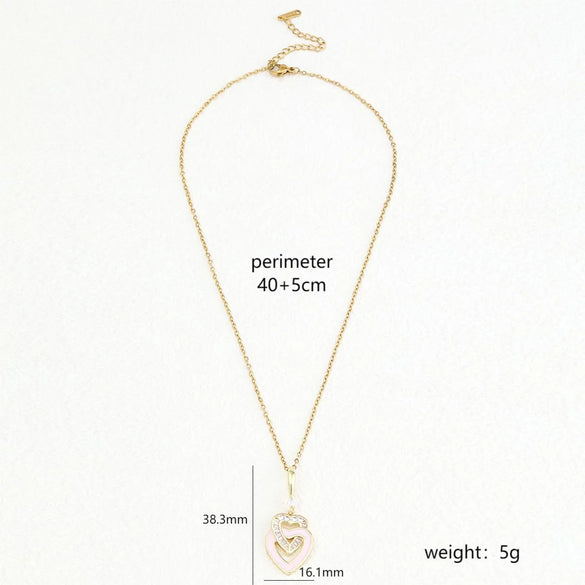 Wholesale Simple Style Heart Shape Key Stainless Steel Copper Enamel Plating Inlay Zircon Pendant Necklace
