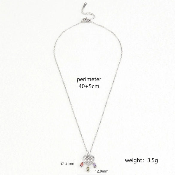 Wholesale Simple Style Heart Shape Key Stainless Steel Copper Enamel Plating Inlay Zircon Pendant Necklace