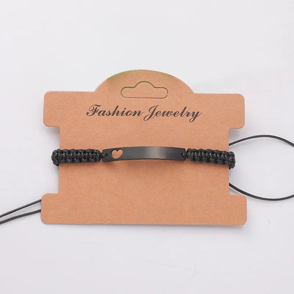 Simple Style Customization Laser Engraving Heart Shape Rectangle Titanium Steel 18K Gold Plated Titanium Steel Bracelets In Bulk