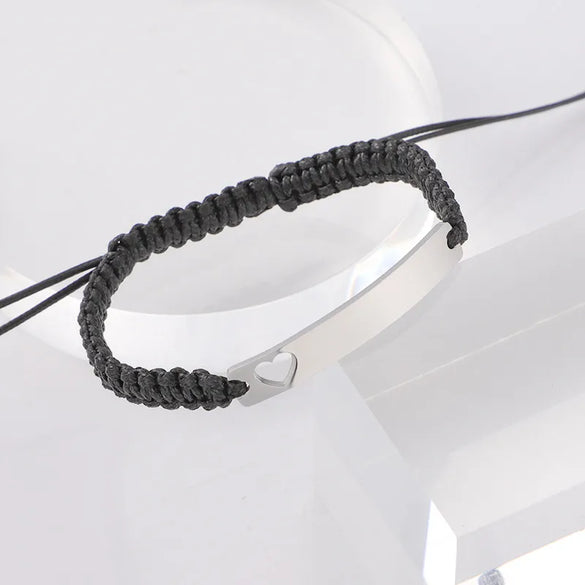 Simple Style Customization Laser Engraving Heart Shape Rectangle Titanium Steel 18K Gold Plated Titanium Steel Bracelets In Bulk