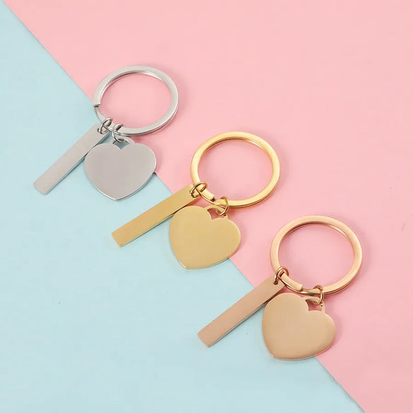 Simple Style Customization Laser Engraving Heart Shape Rectangle Titanium Steel Unisex Keychain