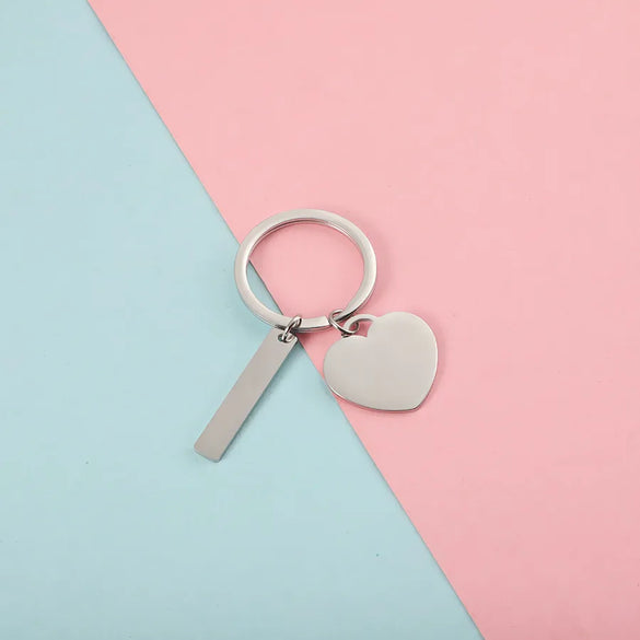 Simple Style Customization Laser Engraving Heart Shape Rectangle Titanium Steel Unisex Keychain