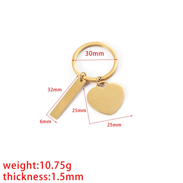 Simple Style Customization Laser Engraving Heart Shape Rectangle Titanium Steel Unisex Keychain