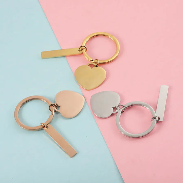 Simple Style Customization Laser Engraving Heart Shape Rectangle Titanium Steel Unisex Keychain