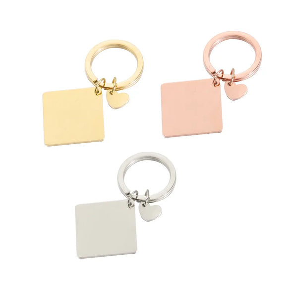 Simple Style Customization Laser Engraving Heart Shape Rhombus Stainless Steel Polishing Plating 18K Gold Plated Keychain