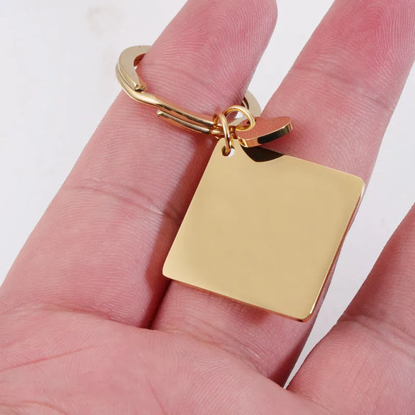 Simple Style Customization Laser Engraving Heart Shape Rhombus Stainless Steel Polishing Plating 18K Gold Plated Keychain