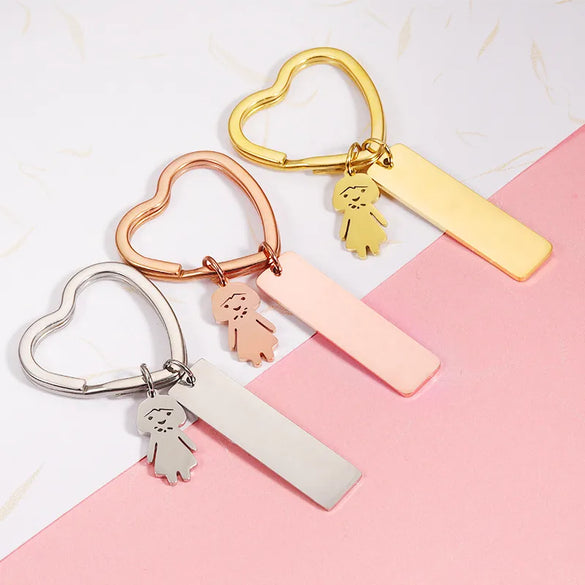 Simple Style Customization Laser Engraving Heart Shape Stainless Steel Unisex Bag Pendant Keychain