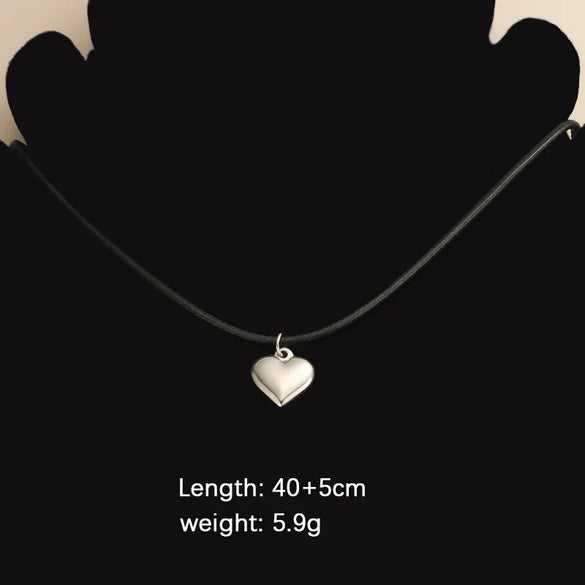 Wholesale Jewelry Simple Style Customization Laser Engraving Heart Shape Titanium Steel Plating Pendant Necklace Woven Chain