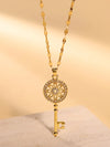 Simple Style Key Stainless Steel Plating Hollow Out Inlay Zircon 18k Gold Plated Pendant Necklace