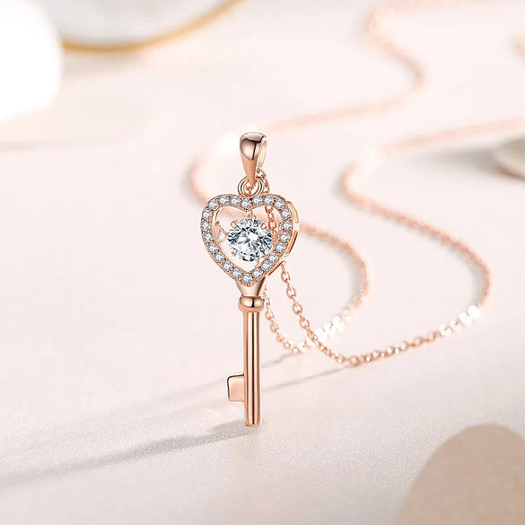 Simple Style Key Sterling Silver Inlay Moissanite Zircon Pendant Necklace