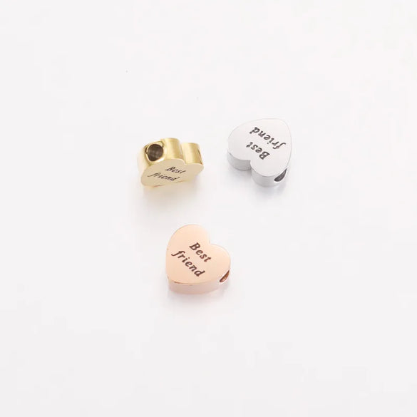 1 Piece Stainless Steel 18K Gold Plated Letter Customization Laser Engraving Heart Shape Polished Beads