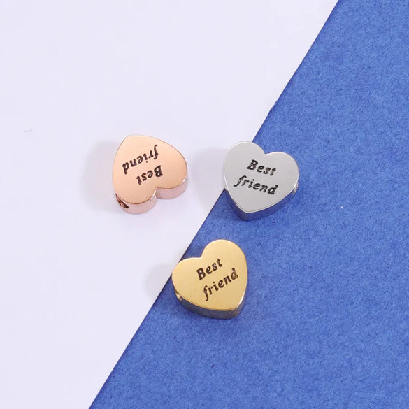 1 Piece Stainless Steel 18K Gold Plated Letter Customization Laser Engraving Heart Shape Polished Beads