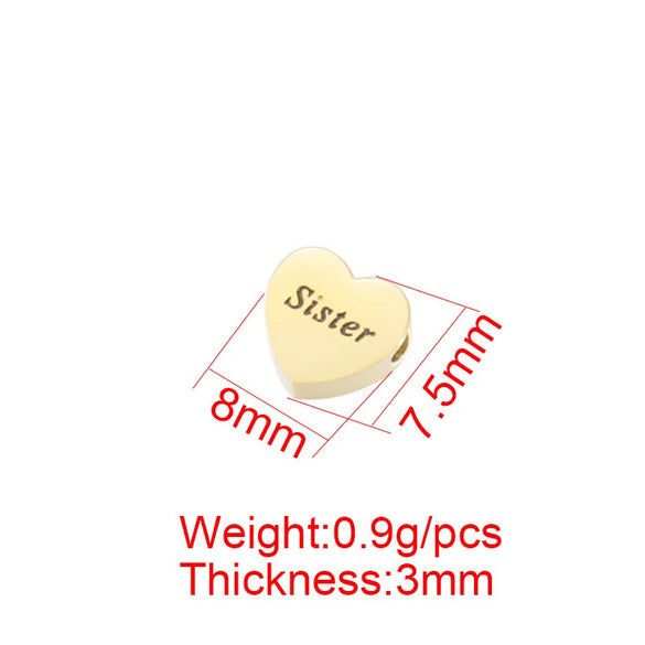 1 Piece Stainless Steel 18K Gold Plated Letter Customization Laser Engraving Heart Shape Polished Beads