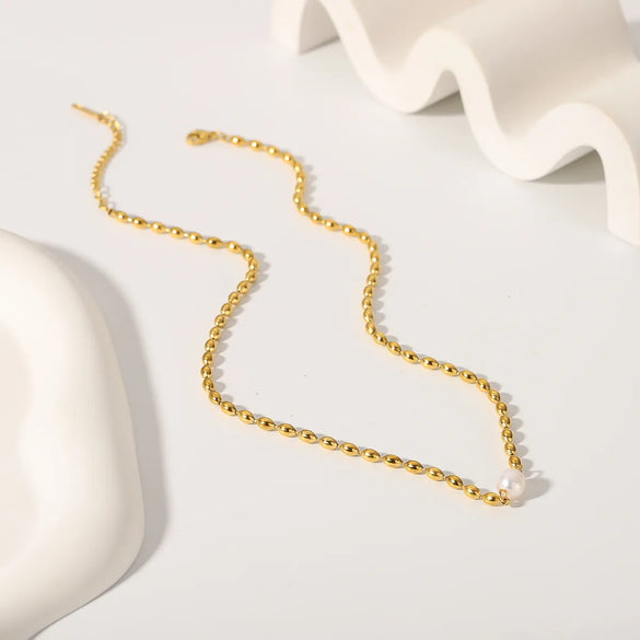 Simple Style Pearl Stainless Steel Beaded Plating 18k Gold Plated Pendant Necklace