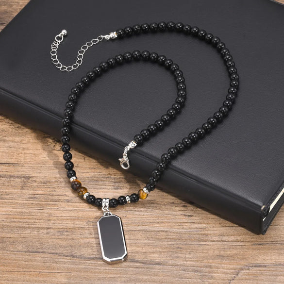 Simple Style Quadrilateral 304 Stainless Steel Arylic Beaded Men'S Pendant Necklace