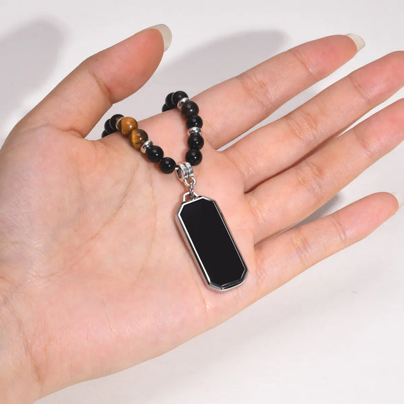 Simple Style Quadrilateral 304 Stainless Steel Arylic Beaded Men'S Pendant Necklace