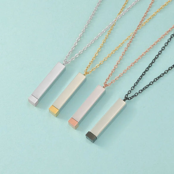 Wholesale Jewelry Simple Style Customization Laser Engraving Rectangle Stainless Steel Plating Pendant Necklace