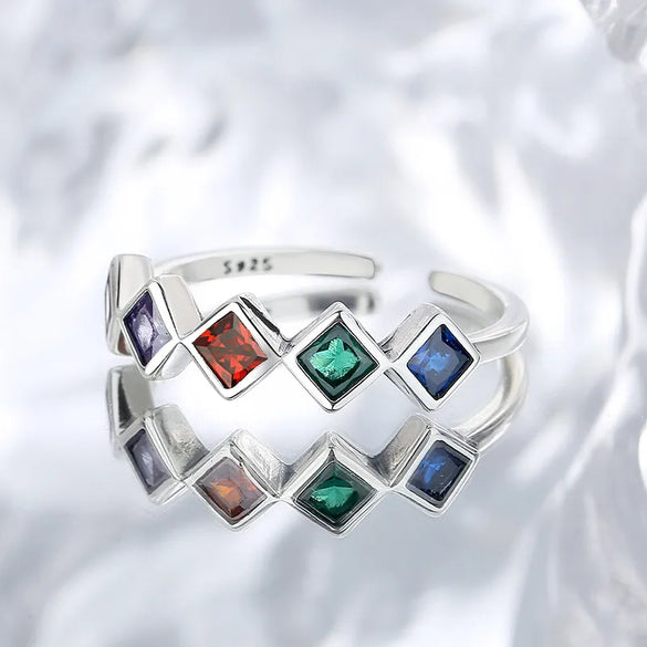 Simple Style Rhombus Sterling Silver Inlay Zircon Open Rings