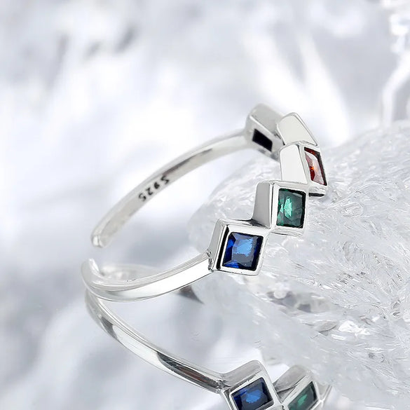Simple Style Rhombus Sterling Silver Inlay Zircon Open Rings