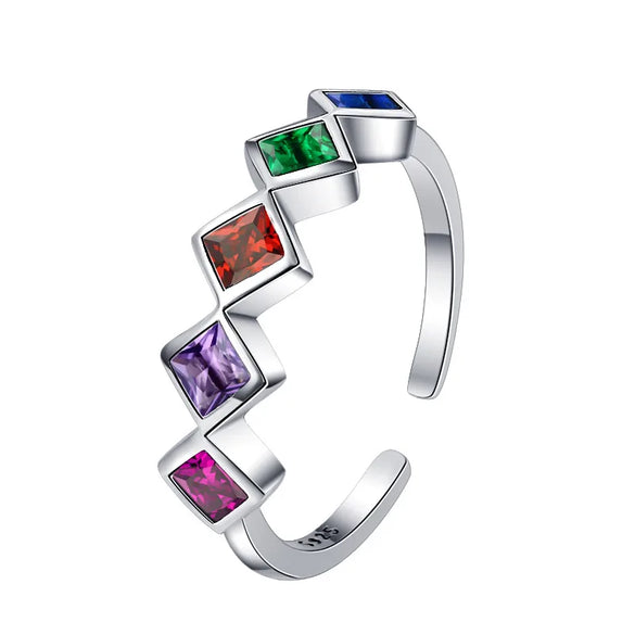 Simple Style Rhombus Sterling Silver Inlay Zircon Open Rings