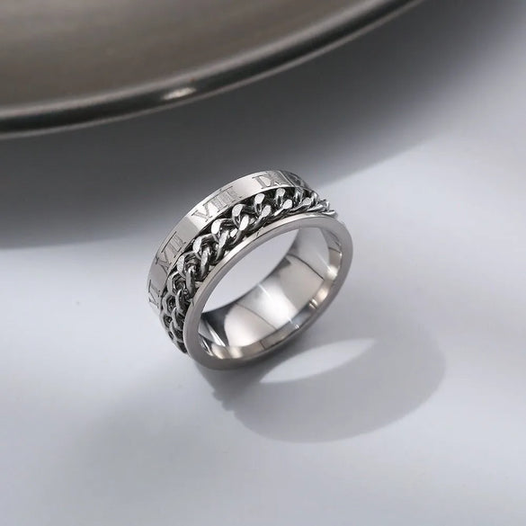 Simple Style Roman Numeral Chains Print Titanium Steel Plating Men'S Rings