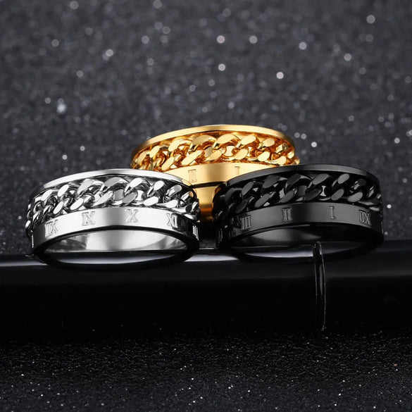 Simple Style Roman Numeral Chains Print Titanium Steel Plating Men'S Rings