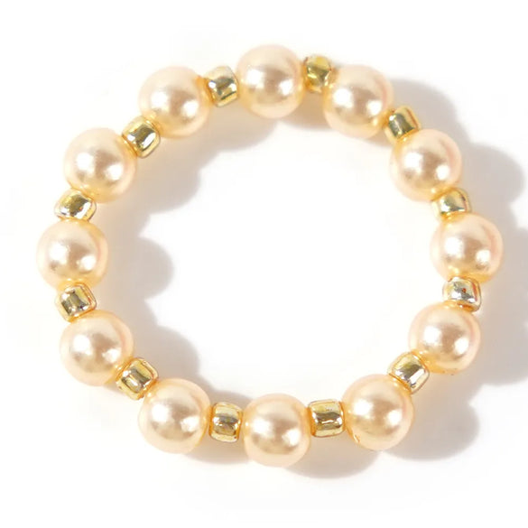 Simple Style Round Imitation Pearl Beaded Handmade Women'S Rings