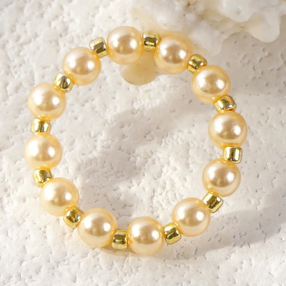 Simple Style Round Imitation Pearl Beaded Handmade Women'S Rings