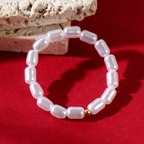 Simple Style Round Imitation Pearl Beaded Handmade Women'S Rings