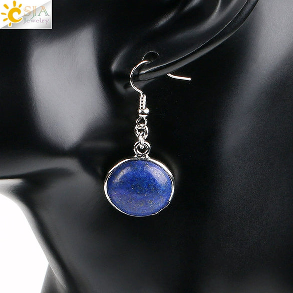 Simple Style Round Natural Stone And Copper Accessories Women's Earrings