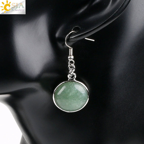 Simple Style Round Natural Stone And Copper Accessories Women's Earrings