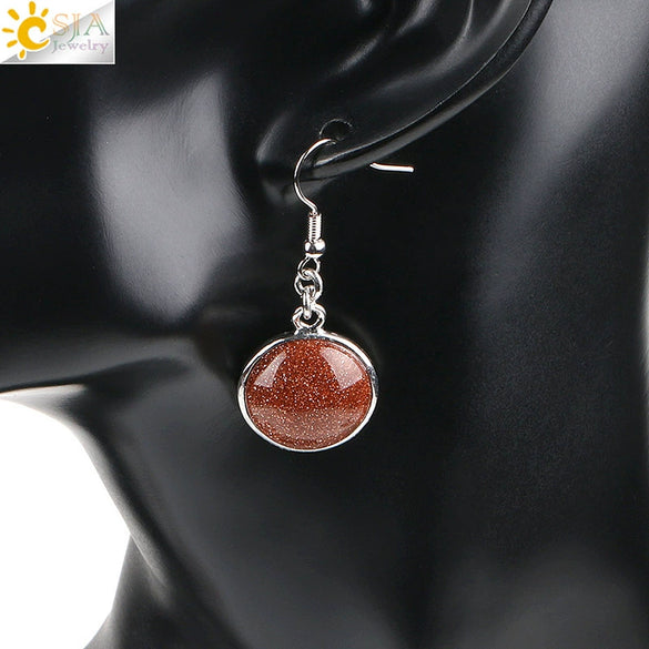 Simple Style Round Natural Stone And Copper Accessories Women's Earrings
