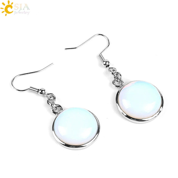Simple Style Round Natural Stone And Copper Accessories Women's Earrings