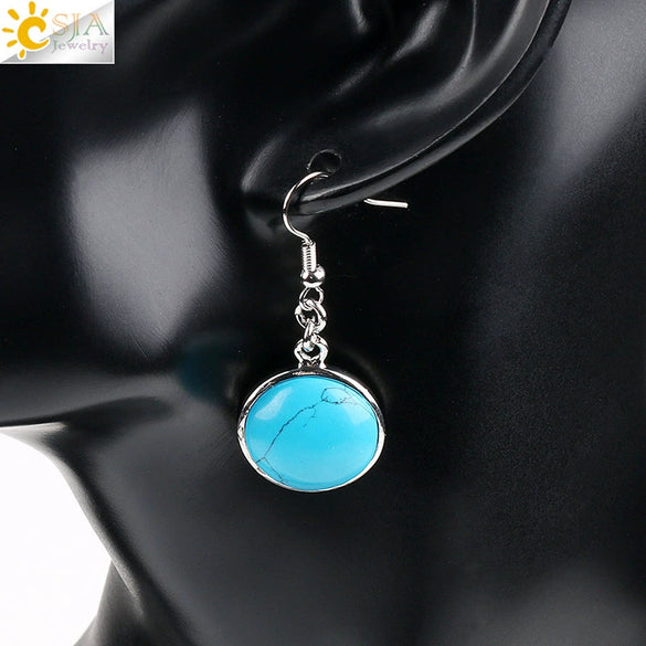 Simple Style Round Natural Stone And Copper Accessories Women's Earrings