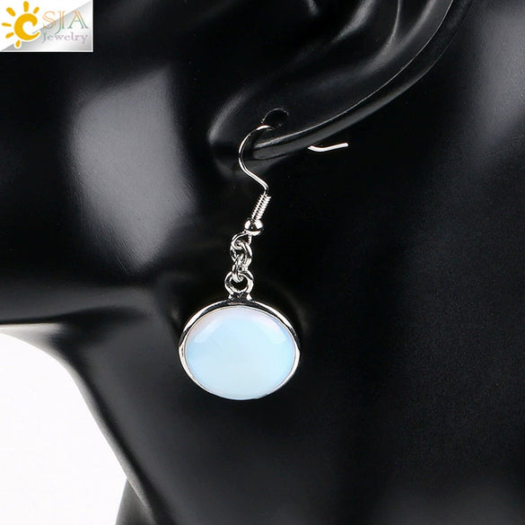 Simple Style Round Natural Stone And Copper Accessories Women's Earrings