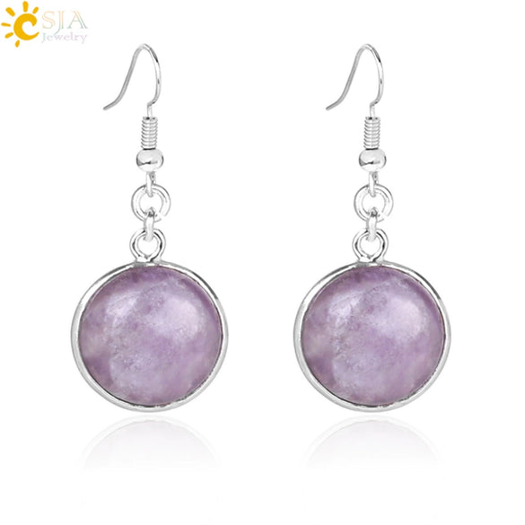 Simple Style Round Natural Stone And Copper Accessories Women's Earrings