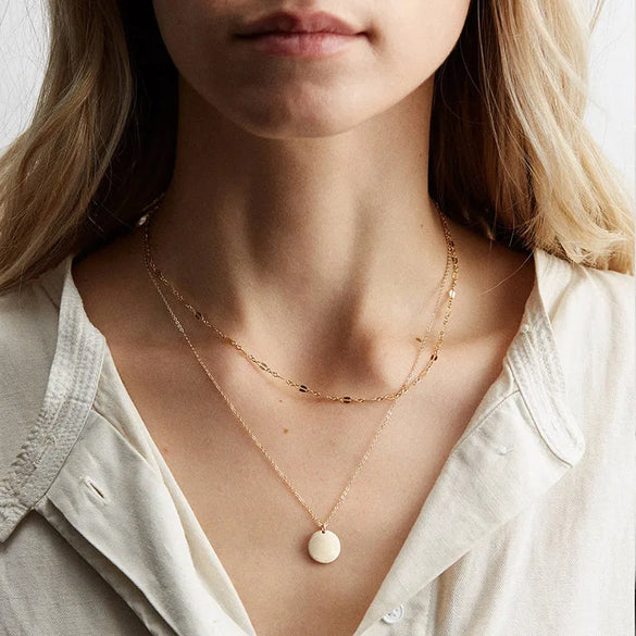 Wholesale Jewelry Simple Style Round Customization Laser Engraving 304 Stainless Steel Titanium Steel 14K Gold 14K Gold Plated Rose Gold Plated Layered Necklaces Cable Chain