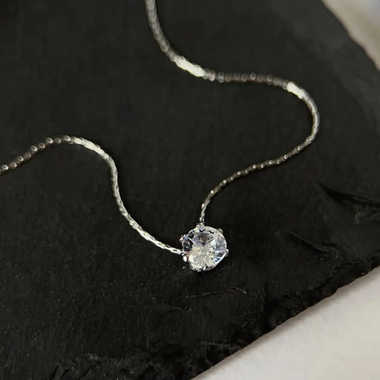 Simple Style Round Stainless Steel Plating Inlay Zircon Pendant Necklace