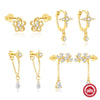 Simple Style S925 Sterling Silver Geometric Six Pointed Star Tassel Earrings Set With Zircon