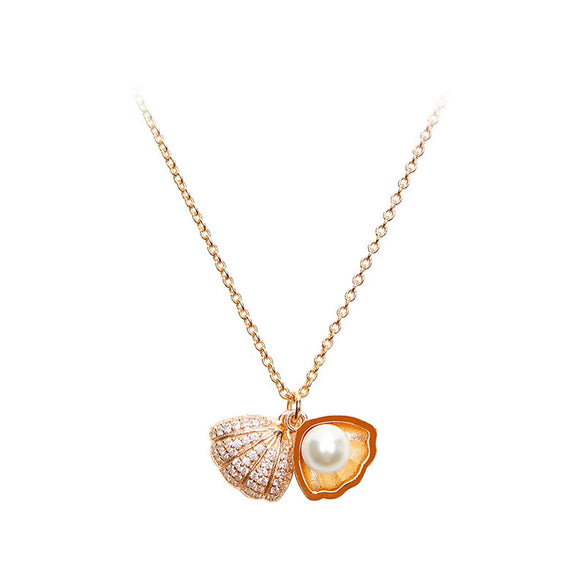 Simple Style Shell Titanium Steel Inlay Pearl Pendant Necklace