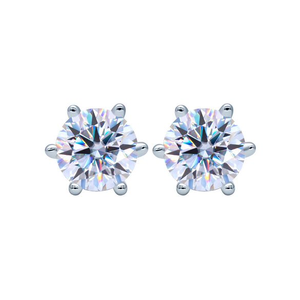 Simple Style Shiny Round Sterling Silver Moissanite High Carbon Diamond Ear Studs In Bulk
