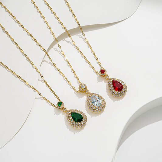 Simple Style Shiny Water Droplets Stainless Steel Stainless Steel Plating Inlay Zircon 18k Gold Plated Pendant Necklace