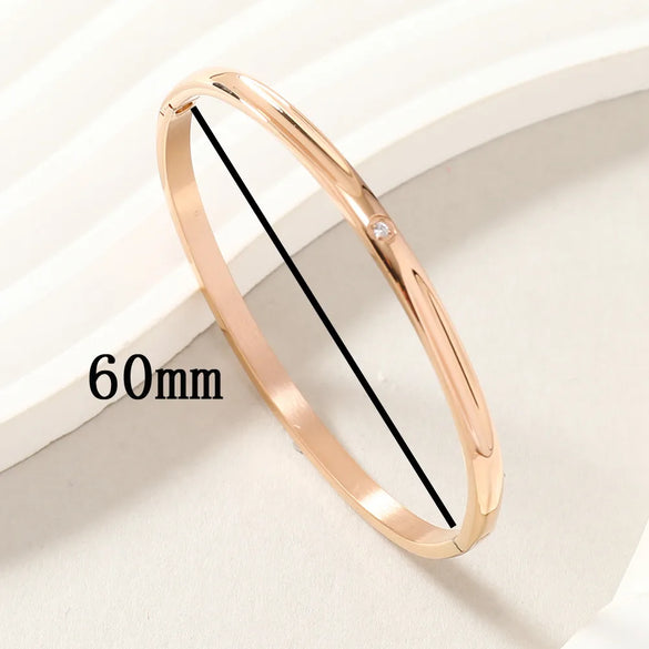 Simple Style Solid Color 304 Stainless Steel 18K Gold Plated Rhinestones Bangle In Bulk