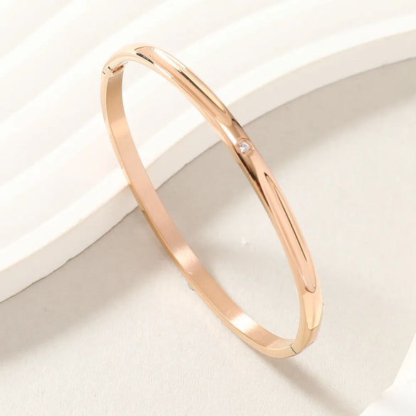 Simple Style Solid Color 304 Stainless Steel 18K Gold Plated Rhinestones Bangle In Bulk
