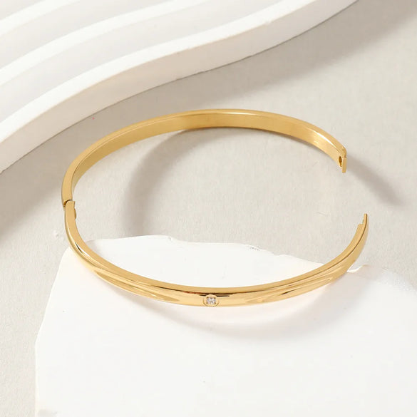 Simple Style Solid Color 304 Stainless Steel 18K Gold Plated Rhinestones Bangle In Bulk