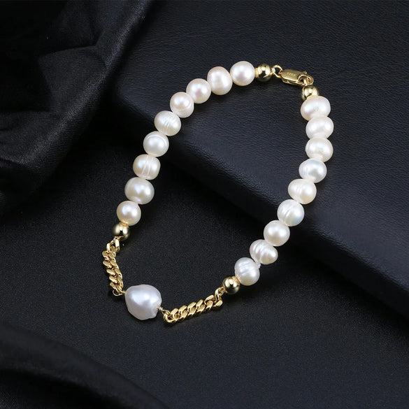 Simple Style Solid Color Freshwater Pearl Sterling Silver 14K Gold Plated Bracelets In Bulk