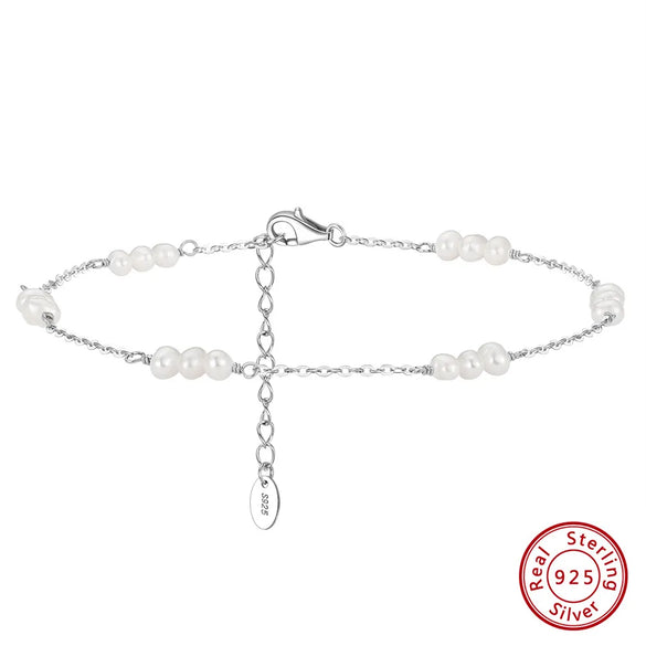 Simple Style Solid Color Freshwater Pearl Sterling Silver Beaded Women'S Anklet
